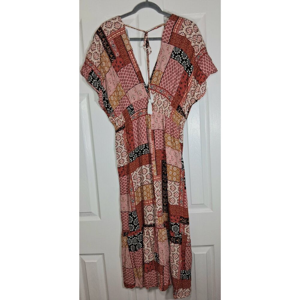Blue island womens xl long maxi dress patch work brown pink vacation travel boho - Picture 5 of 11